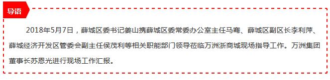 薛城区委书记姜山携区委常委办公室主任马骞、副区长李利萍、经济开发区管委会副主任侯茂利等职能部门领导,莅临万洲浙商城指导工作
